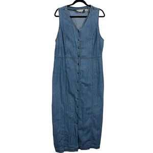 Vintage EDDIE BAUER Maxi Sleeveless Button Snap Down Denim Dress